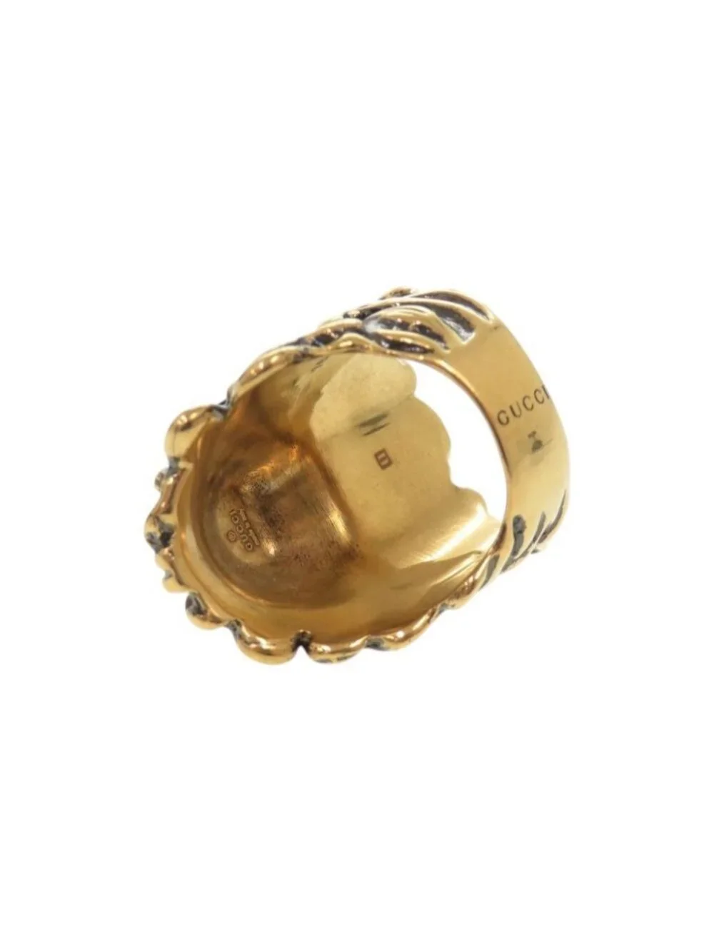 Gucci Lion Head Metal Stone Gold Ring